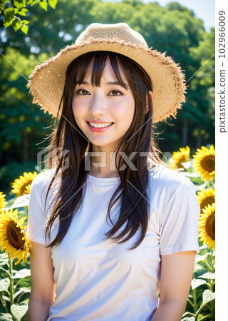 向日葵田日本女人暑假旅行 102966009