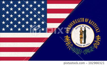 Flags of USA and Kentucky. collaboration of USA and Kentucky. Double flag 102966321