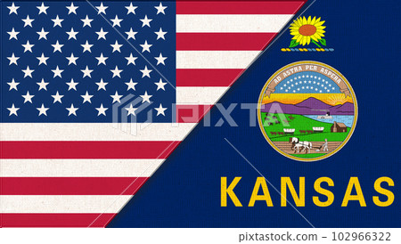Flags of USA and Kansas. collaboration of USA and Kansas. Double flag Flags of USA and Kansas. collaboration of USA and Kansas. Double flag 102966322