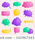 Set with colorful cartoon speech bubble icons, isolated on a beige background. Emty text cloud for social media, comments or dialoges. Thought balloon illustration 102967343