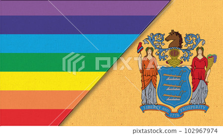Flags of New Jersey and lgbt. sexual concept. flag of sexual minorities Flags of New Jersey and lgbt. sexual concept. flag of sexual minorities 102967974