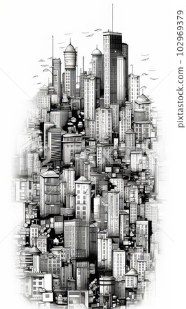 Black and white city landscape illustration, Generative AI AI image Black and white city landscape illustration, Generative AI AI image 102969379