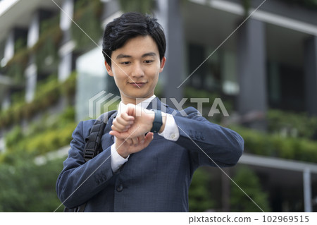 A young businessman looking at a Smart Watch 102969515