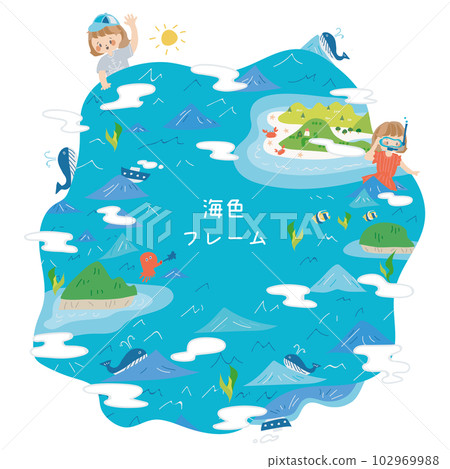 Exciting illustrations of the sea and islands with clouds 102969988