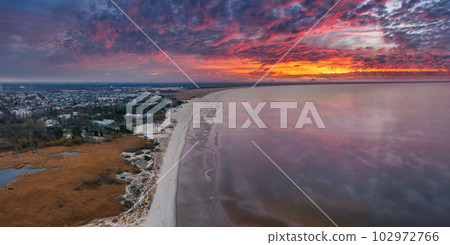 Aerial view of the beautiful seaside city of Parnu. Estonian coastal resort town. 102972766