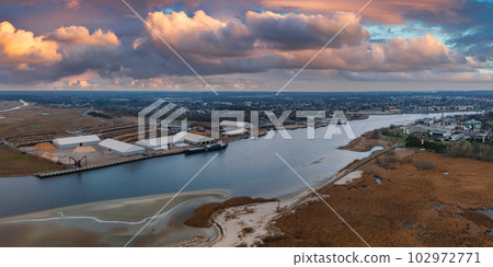 Aerial view of the beautiful seaside city of Parnu. Estonian coastal resort town. 102972771