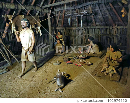 Inside the restored pit dwelling in Mizuko Kaizuka Park [Fujimi City, Saitama Prefecture] 102974330