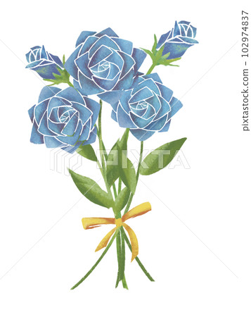 一束藍玫瑰手繪插畫 一束藍玫瑰手繪插畫 102974837