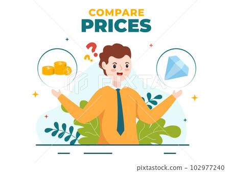 Compare Prices Vector Illustration of Inflation in Economy, Scales with Price and Value Goods in Flat Cartoon Hand Drawn Landing Page Templates 102977240
