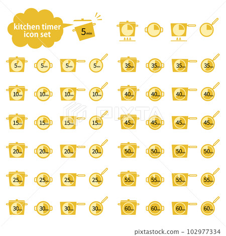 Simple 5 minute kitchen timer vector illustration icon set (English) 102977334