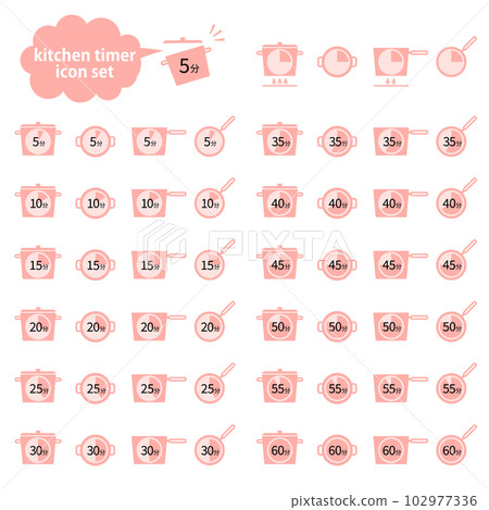 簡單的 5 分鐘廚房計時器矢量圖圖標集（日語） 102977336