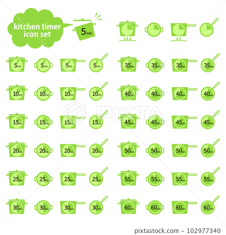 Simple 5 minute kitchen timer vector illustration icon set (English) 102977340