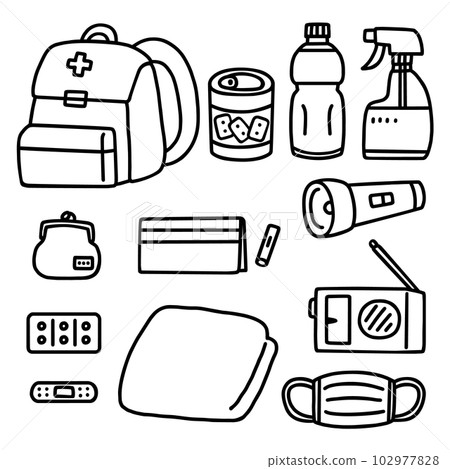 防災用品/線條圖 防災用品/線條圖 102977828