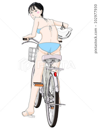 比基尼泳裝少女騎自行車12頭盔右側 102977930
