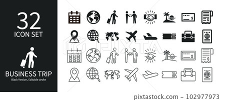 Icon set related to business trip 102977973
