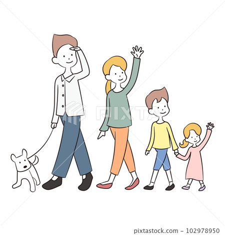 Illustration material of walking family and pet Illustration material of walking family and pet 102978950
