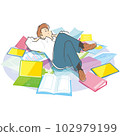 A business person (male) lying down on a document. He's alone, but he's not alone. 102979199