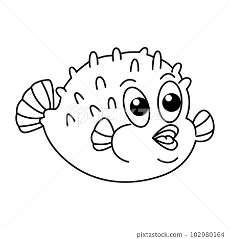 Funny puffer fish cartoon characters vector illustration. For kids coloring book. 102980164
