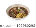 Asian yellow noodles with pork 102980298