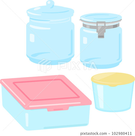Illustration set of glass food storage containers Illustration set of glass food storage containers 102980411