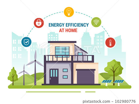 Energy Efficient at Home Vector Illustration of Smart House Technology System with Centralized Control in Flat Cartoon Hand Drawn Templates 102980776