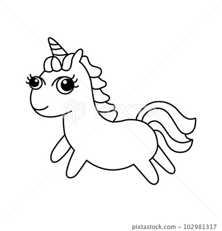 Unicorn cartoon coloring page illustration vector. For kids coloring book. 102981317