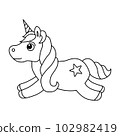 Cute unicorn animal cartoon illustration vector, for kids coloring book. 102982419