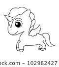 Cute unicorn animal cartoon illustration vector, for kids coloring book. 102982427