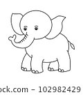 Cute elephant cartoon illustration vector, for kids coloring book. 102982429
