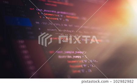 Python code computer screen. Mobile application design Concept. 102982982