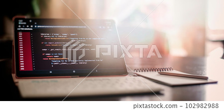Programmer working on computer code, developer of software applications and IT Programmer working on computer code, developer of software applications and IT 102982988