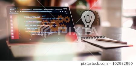 Programmer working on computer code, developer of software applications and IT 102982990