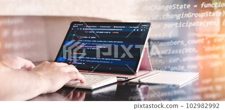 Programmer working on computer code, developer of software applications and IT Programmer working on computer code, developer of software applications and IT 102982992