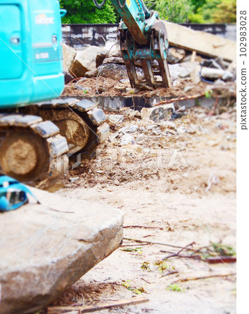 Demolition work Mountain of rubble Demolition work Mountain of rubble 102983028