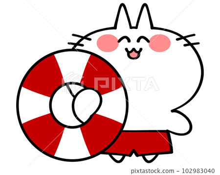 Sea bread cat illustration material with a floating ring 102983040