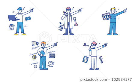 Set illustration D of a man who takes a wide variety of science jobs Set illustration D of a man who takes a wide variety of science jobs 102984177