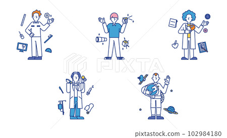 設置一個從事各種科學工作的人的插圖 F 102984180