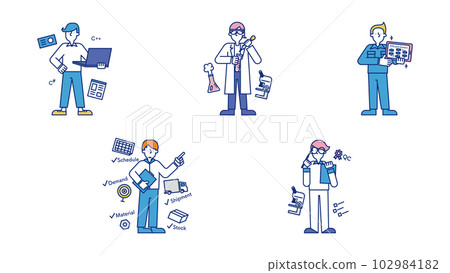 設置一個從事各種科學工作的人的插圖 H 102984182