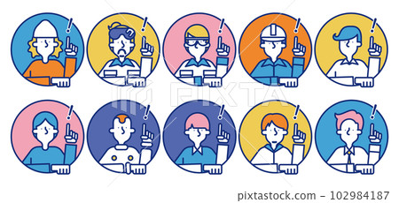 各種職業的男性在閃爍的簡單圖標集 A（圓形） 102984187