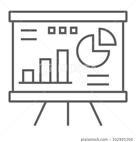 Financial analysis thin line icon, finance and banking, diagram sign, vector graphics, a linear pattern on a white background, eps 10. 102985208