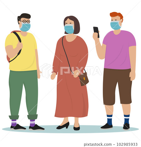 flat color set with masked two men and woman flat color set with masked two men and woman 102985933