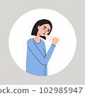 Young women suffering from a dry cough. Female with health problems. Symptom of flu, cold, influenza or different disease. Flat vector medical illustration 102985947