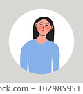 Young women suffering from a flushed face. Female with health problem. Hot flashes, symptom of menopause. Flat vector medical illustration 102985951