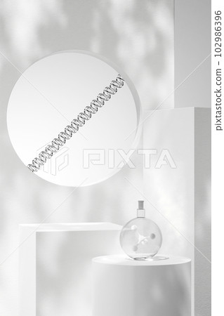 Abstract white 3D room with realistic white rectangle and cylinder-shaped podiums with empty space to display your product. Natural shadow Abstract white 3D room with realistic white rectangle and cylinder-shaped podiums with empty space to display your product. Natural shadow 102986396