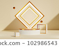 3d abstract minimal geometric forms. Sleek luxury display stand on beige background for your designs. Pastel color scene for products presentation.  102986543