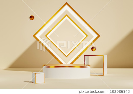 3d abstract minimal geometric forms. Sleek luxury display stand on beige background for your designs. Pastel color scene for products presentation. 3d abstract minimal geometric forms. Sleek luxury display stand on beige background for your designs. Pastel color scene for products presentation. 102986543