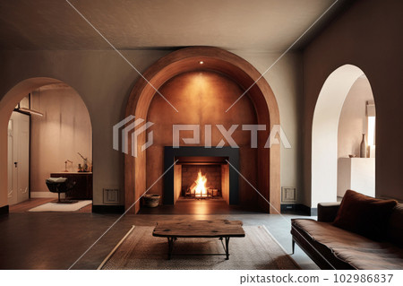 Cozy living room with a warm fireplace 102986837