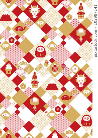日式圖案 x 新年圖標無縫圖案龍年版（紅色） 102987141