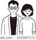 Illustration of a couple facing the front (monochrome) 102987172