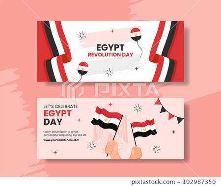 Egypt Revolution Day Horizontal Banner Cartoon Hand Drawn Templates Background Illustration 102987350